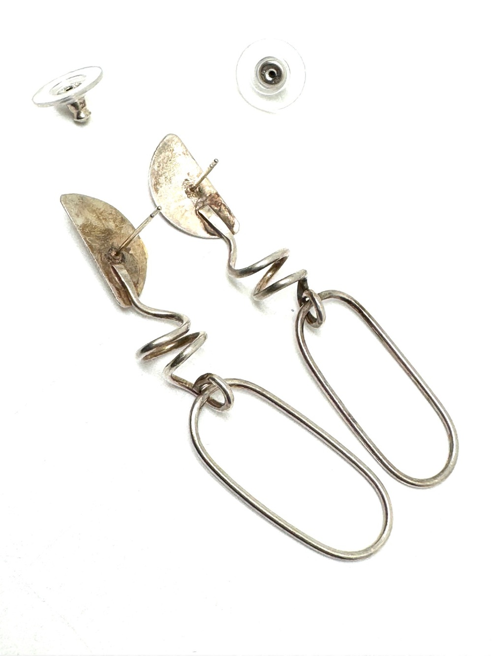 Sterling Silver Spiral Oval Drop Dangling Post Earrings - Picture 11 of 16